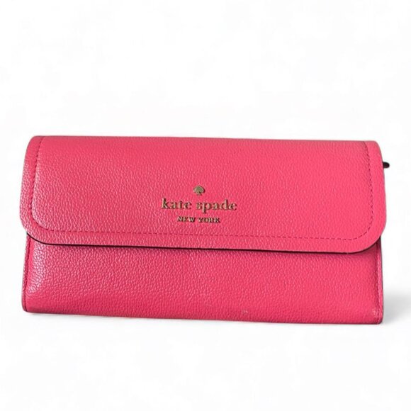 KATE SPADE - Rosie Large Flap Leather Wallet-Pink Peppercorn - Picture 1 of 4